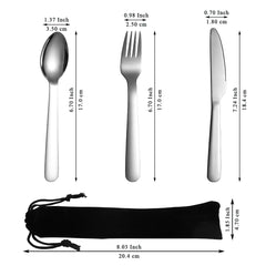 Evanda Portable Cutlery Set 2 Pack, Include Knife Fork Spoon, Stainless Steel Camping Flatware with Black Bag, for Outdoor, Picnic, Camping, Travel, Dishwasher Safe