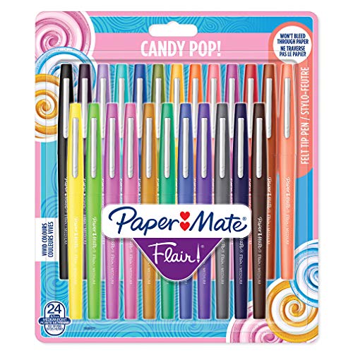 Paper Mate Flair Felt Tip Pens   Medium Point (0.7mm)   Assorted Candy POP Colours   24 Count