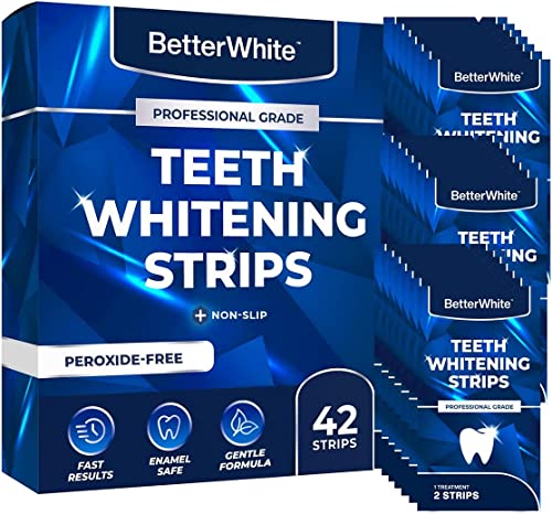 BetterWhite Professional Teeth Whitening Strips 21 Treatments - Enamel Safe - Non-Sensitive Formula - 42 Peroxide-Free Whitening Strips - Dentist Formulated Teeth Whitening Kit and Mouth Opener Included