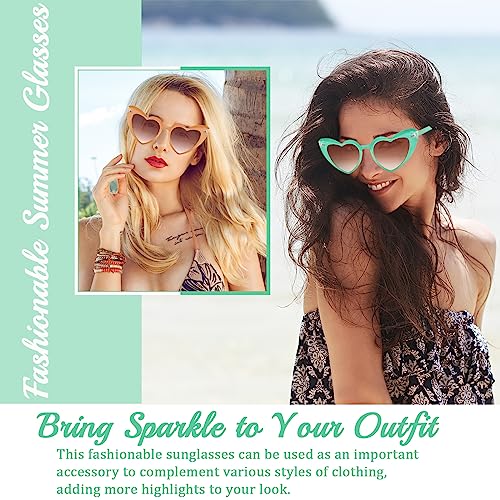 Alviller Love Heart Sunglasses for Women, Fashion Vintage Eyeglasses Cat Eye Style Eyewear Fancy Dress Accessories for Ladies Girls Summer Party Driving Shopping Traveling (Green)