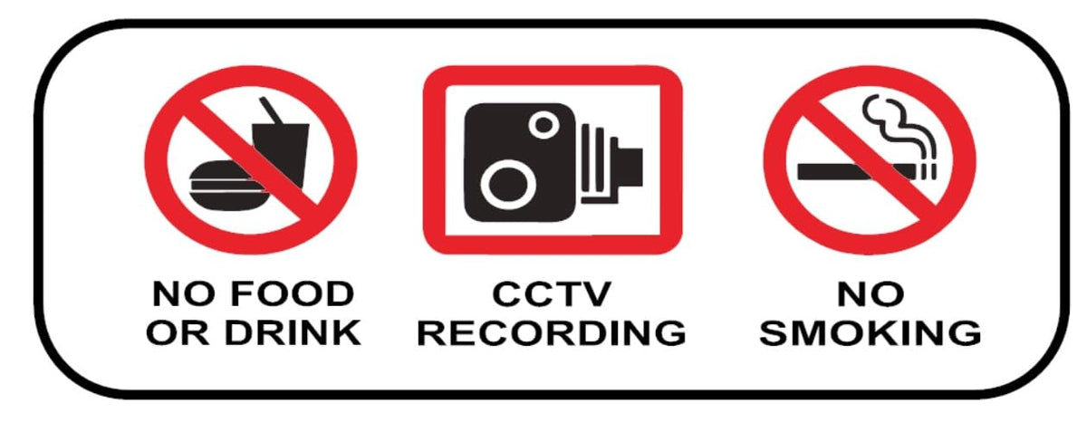 CCTV Recording No Smoking No Food Or Drink Taxi Private Hire Car Sticker/Decals x 3 Taxi Private Hire 4 x 1.5 Inches Printed On To White Vinyl Simply Peel & Stick EXTERNAL WATERPROOF