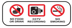 CCTV Recording No Smoking No Food Or Drink Taxi Private Hire Car Sticker/Decals x 3 Taxi Private Hire 4 x 1.5 Inches Printed On To White Vinyl Simply Peel & Stick EXTERNAL WATERPROOF