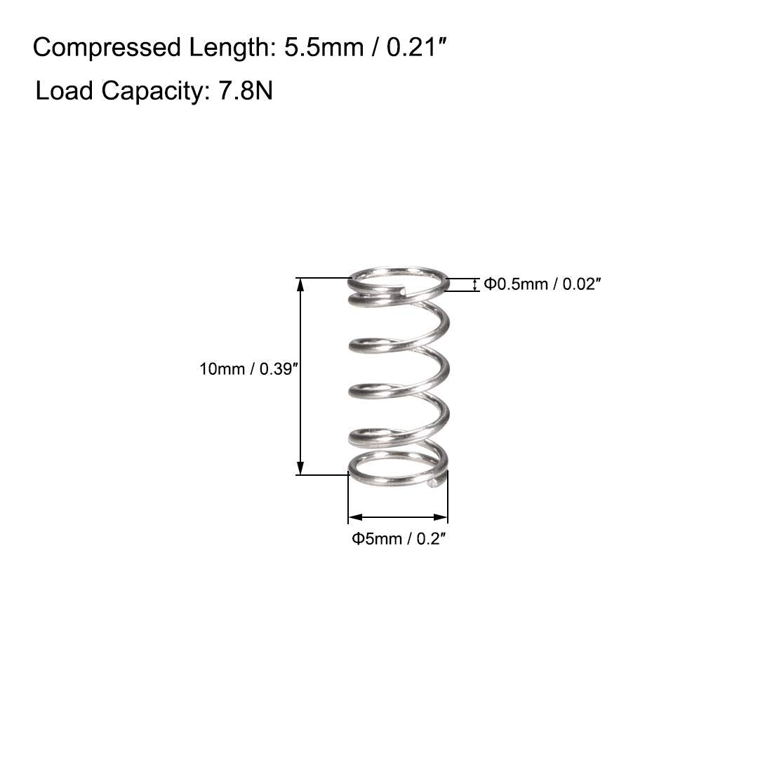 TA-VIGOR 10Pcs Compressed Spring, 5mm OD,0.5mm Wire Size, 10mm Free Length Dual Extended Durable Dual Hook Tension Spring for Furniture Screen Doors Repair Projects