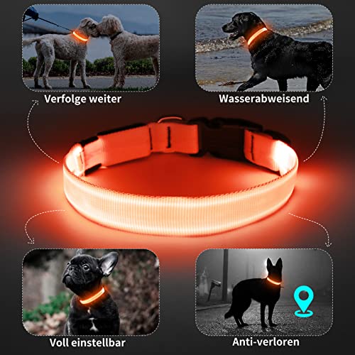 KOSKILL Light Up Dog Collar, Led Dog Collar Usb Rechargeable Waterproof, Flashing Dog Collars For Dark, Illuminated Dog Collars, Glowing In The Dark Dog Collar Lights For Dogs Night Walking Orange M