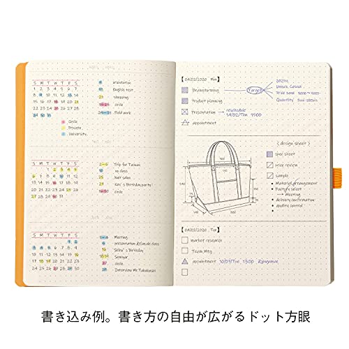 RHODIA 117801C - Soft Notebook Bullet Journal Goalbook Nacarat - A5 - Dotted Dot - 240 pages - 90g Ivory Clairefontaine Paper - 2 Ribbons, Elastic Closure - Faux Leather Cover