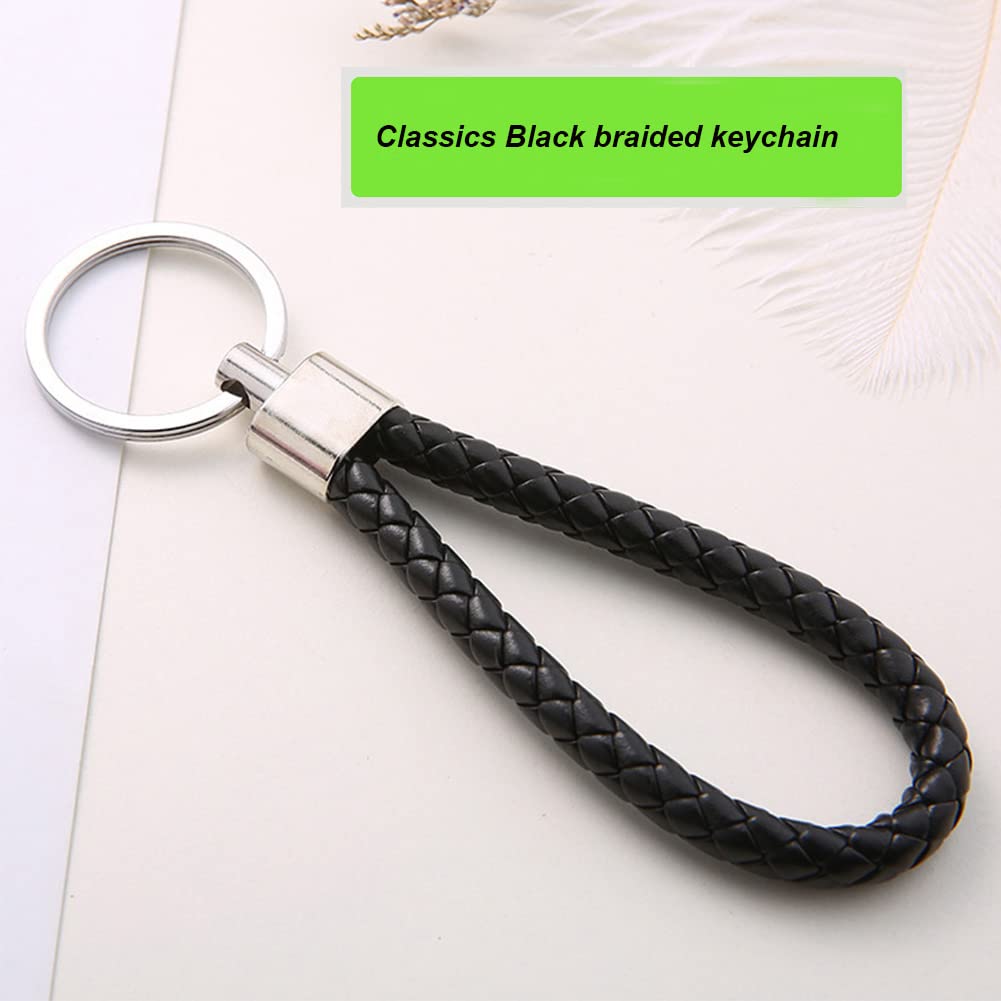 SwirlColor Braided PU Leather Strap Keyring Keychain Car Key Chain Ring Key Fob for Women Men Children- 5 Pcs