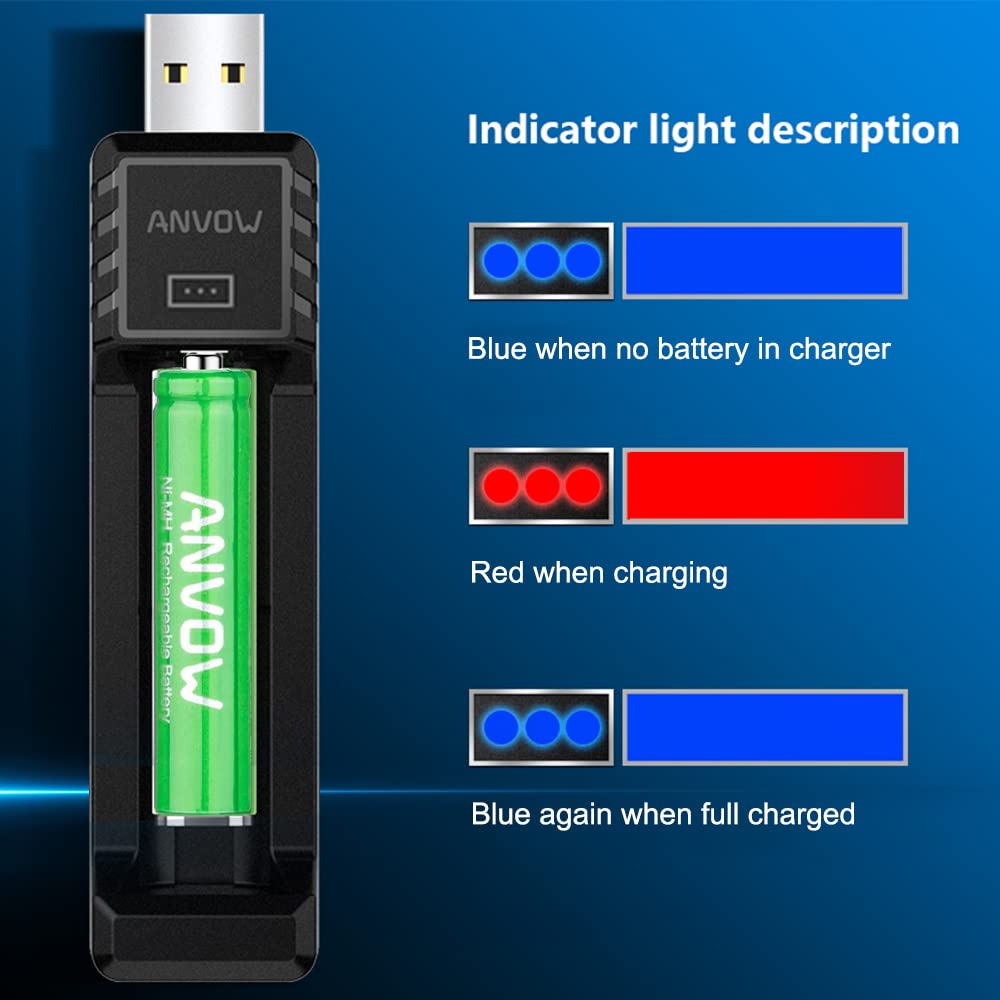 AAAA Batteries, ANVOW Rechargeable AAAA Batteries for Surface Pen Active Stylus, Ni-MH 1.2V 400mAh AAAA Battery and CP-C-001 Smart Charger Included