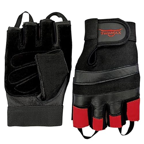 TOROMAX Weight Lifting Gloves Gym Gloves for Training, Fitness, Workout, Crossfit Exercise, cycling Leather Padded for Extra Grip Full Palm Protection, Breathable Anti Slip (Red, Medium)