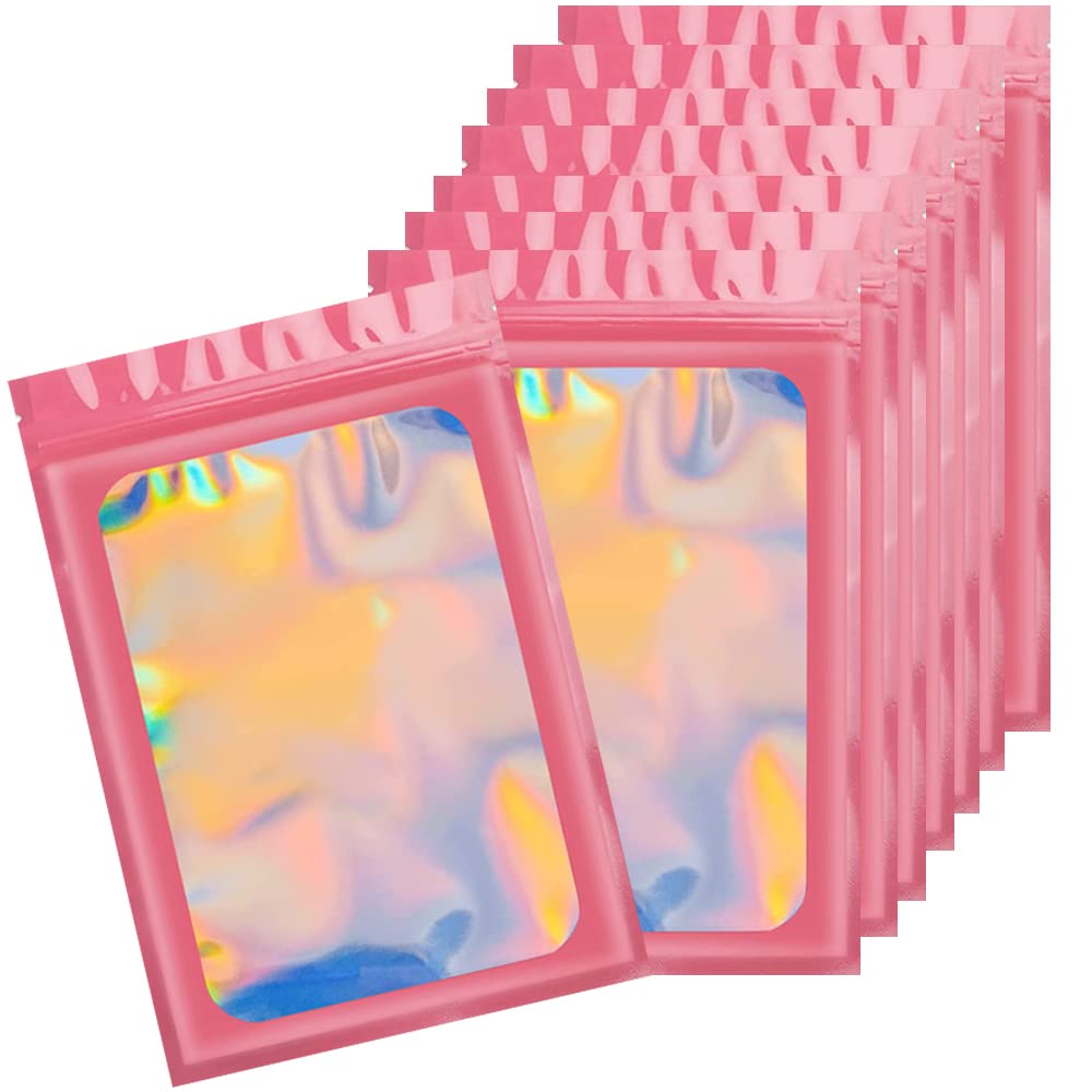 7x10cm 100 Grip Foil Ziplock Bags,Pink Small Clear Plastic Bags, Resealable Storage Pouches, Poly Zip Lock Bags, Perfect for Kitchen Storage, Jewellery, Diamond Painting, Small Cookies and Sweets