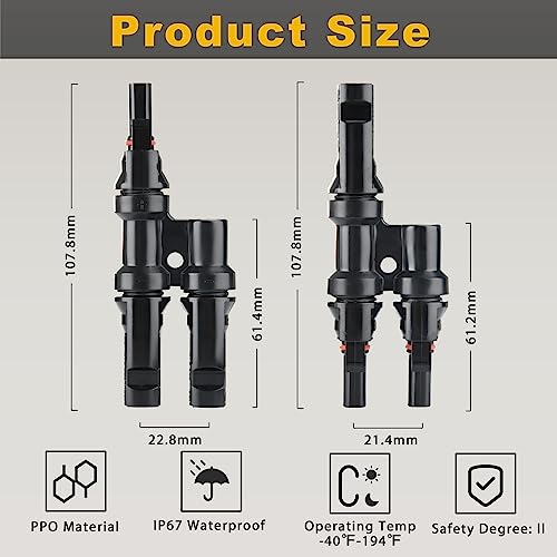 SARONIC Solar Panel Connectors T Branch Y Connectors Cable Coupler Combiner in Pair MMFandFFM IP67 Waterproof for Parallel Connection between Solar Panels and Photovoltaic Systems