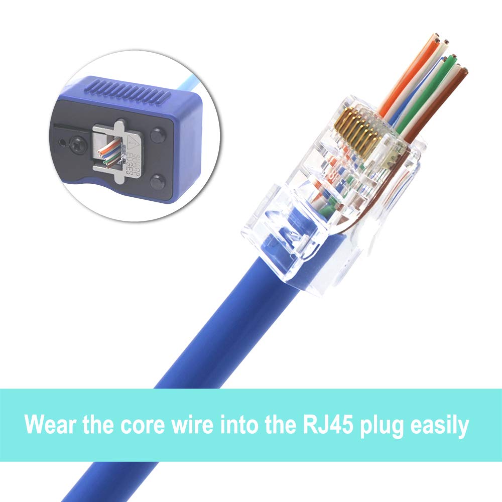 VCE 50μ RJ45 Connector Gold-plated Cat6 50 Pack, RJ45 Pass Through Connectors RJ45 Plugs Ethernet Plug for Cat6/Cat5/Cat5e UTP Solid & Stranded Network Cable