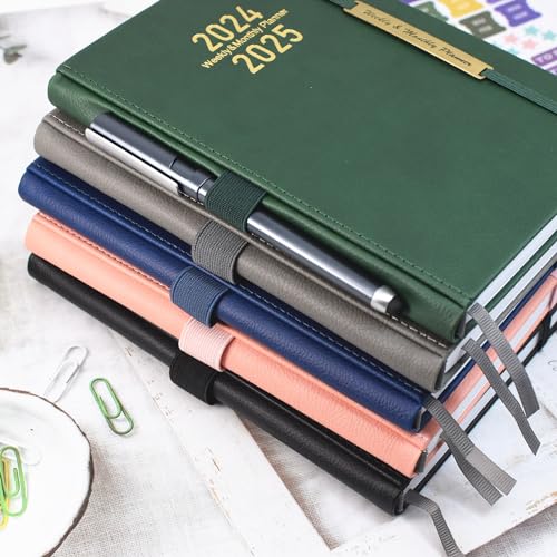 Diary 2024-2025 - 18 Month A5 Week to View Diary from Jan. 2024 to Jun.2025 Mid Year, Productivity Daily Planner，Weekly & Monthly Planner with Leather Cover,Sticker, Pen Loop, Inner Pocket (Grey)