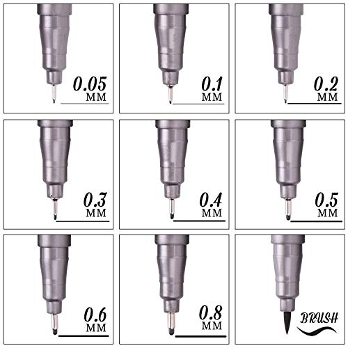 Funnasting Black Fineliner Pens, Set of 9 Micro Line Sketch Pens, Waterproof Drawing Pens for Artists Sketching Office Documents Bullet Journal