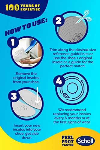 Scholl GelActiv Work Insoles for men. GelActiv shock absorption insoles for working all day, or standing all day, Insoles for work boots or work shoes. UK Shoe Size 7-12, 1 Pair