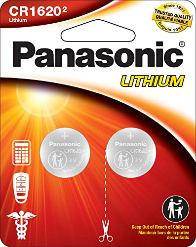 Panasonic CR1620 3.0 Volt Long Lasting Lithium Coin Cell Batteries in Child Resistant, Standards Based Packaging, 2-Battery Pack