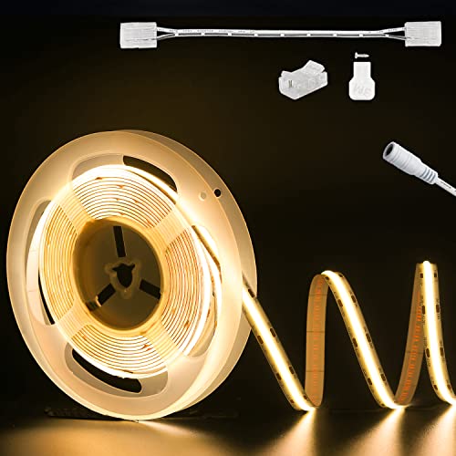 PAUTIX COB LED Strip Lights Warm White 2700K DC24V, 6m 3024LEDs Flexible CRI90and LED Tape, Super Bright for Cabinet, Bedroom, Kitchen DIY Lighting with 8mm cob Connector(Power Supply Not Included)