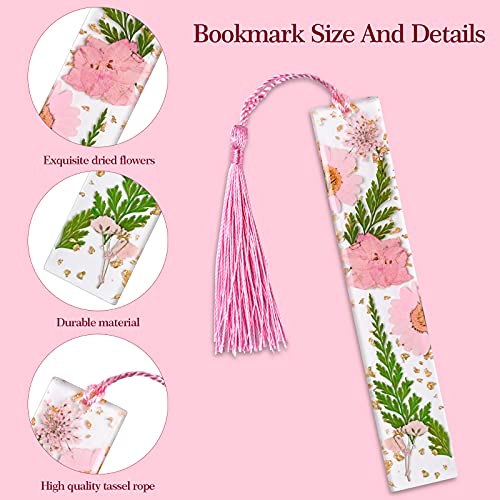 PROUSKY Resin Bookmark Pressed Flower Bookmark, Resin Flower Bookmark, Dried Flower Bookmark for Women Readers Teachers Students Gift, Pink