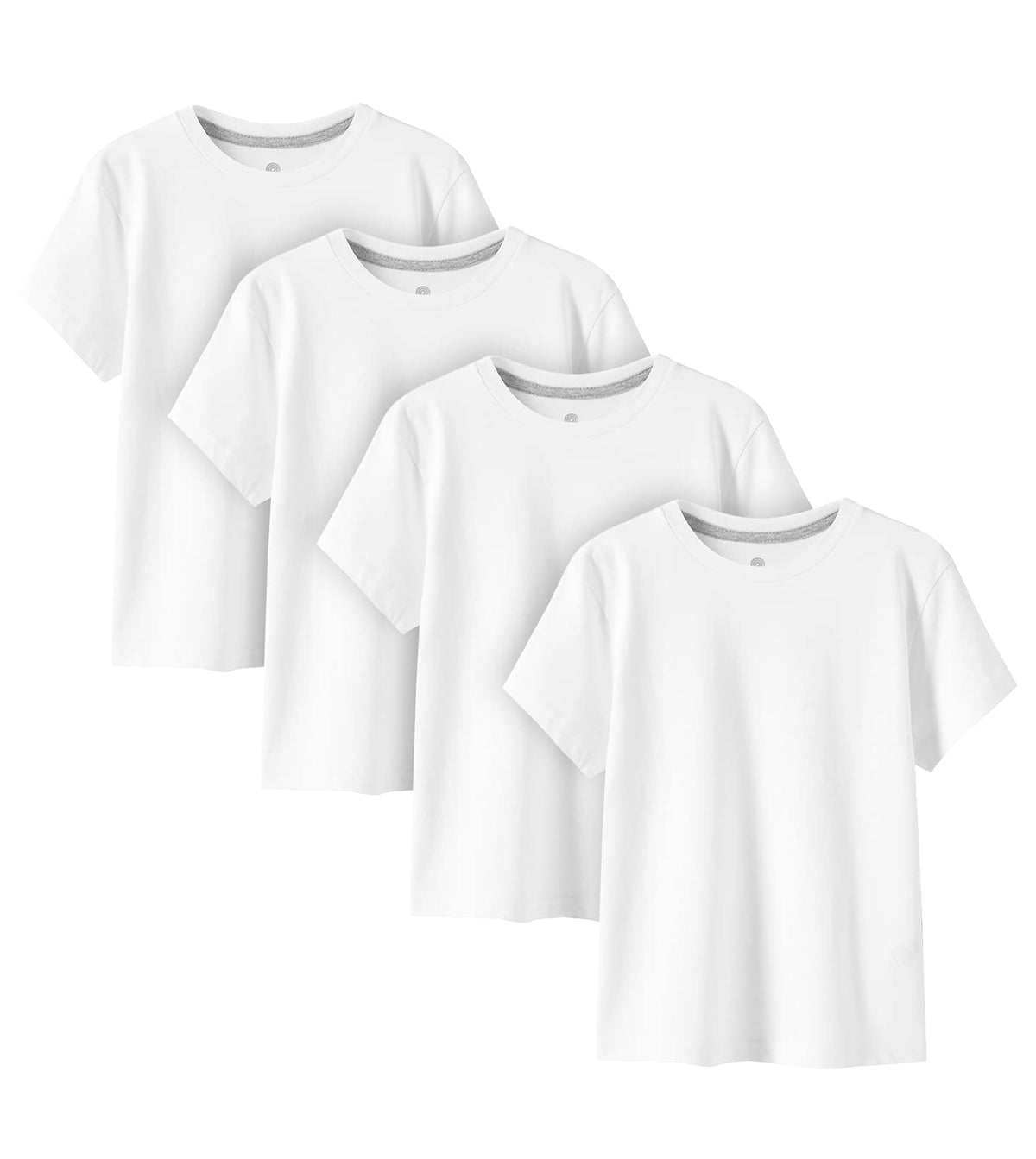 LAPASA 4 Pack 100% Cotton Kids Plain T-Shirts Hypoallergenic Tee for Boys Girls Children School Uniform K01 (Stripe C, Stripe D, White & Blue, Light Heather Grey & Red (Chest Pocket), 9-10 Years)