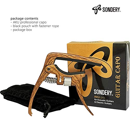 Sondery Professional Capo for Acoustic and Electric Guitars, Trigger Tension Adjustable for Perfect Tone, Extra Strings Pin Puller, Hard Zinc Alloy Material