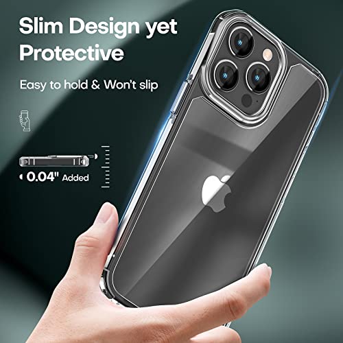 TAURI 5 in 1 for iPhone 14 Pro Case Crystal Clear [Not Yellowing], with 2 Tempered Glass Screen Protector and 2 Camera Lens Protector, [Military Grade Protection] Shockproof Slim Phone Case 6.1 inch