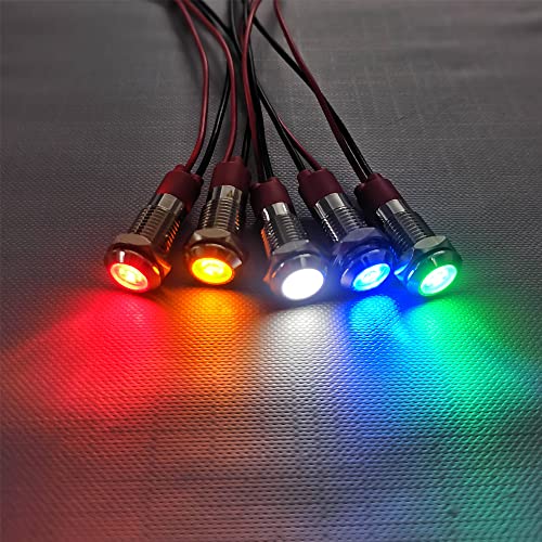 Gebildet 5pcs 8mm 3V-4.5V-5V-6V-7.5V-9VDC Energy Saving LED Metal Indicator Light Waterproof Signal Lamp with Wire(Red/Orange/Blue/Green/White)