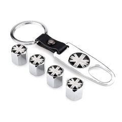 UK Flag Tyre Valve Dust Caps (4PCS) with Wrench Keychain (1PCS) Universal Tire Wheel Valves Stem Covers with Seal Ring for Car SUV Truck Motorbike Bicycle