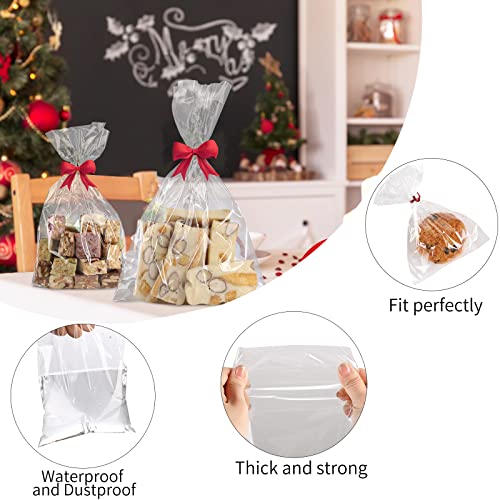 200 Pcs 10 in x 6 in(1.4mil.) Clear Flat Cello Cellophane Treat Bags Good for Bakery, Cookies, Candies,Dessert with five random color Twist Ties!