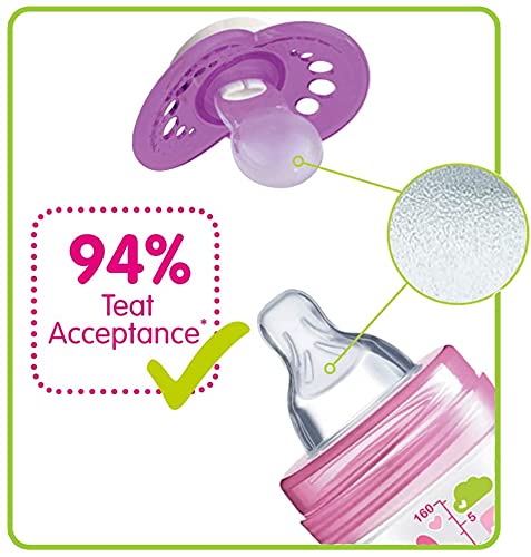 MAM Night Soothers 0-6 Months (Pack of 2), Glow in the Dark Baby Soothers with Self Sterilising Travel Case, Newborn Essentials, Pink/White, (Designs May Vary)