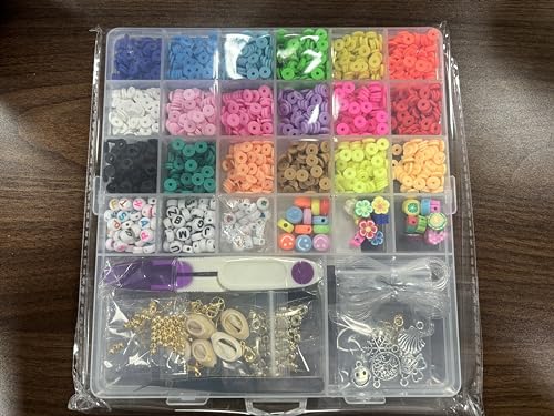 DIYDEC 2460 Pcs Clay Beads Kit, 18 Colors Flat Round Clay Beads Bracelet Making Kit, Heishi Clay Spacer Beads with Heart Letter Polymer Clay Beads for Jewelry Making Necklace Earring DIY Craft