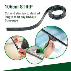 UNGER Window Cleaning Squeegee Blade Replacement - Soft Rubber 106cm Adjustable Size Strip - Professional Quality, Double Sided Premium Rubber