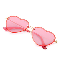 PARTY GO Heart Shape Sunglasses Woman Fashion Rimless Sunglasses UV400 Party Glasses, Pink