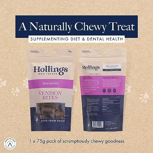 Hollings Venison Bites Dog Training Treats, Delicious Venison Treats for Adult Dogs, High in Protein & Made with 100% Natural Ingredients (75g)