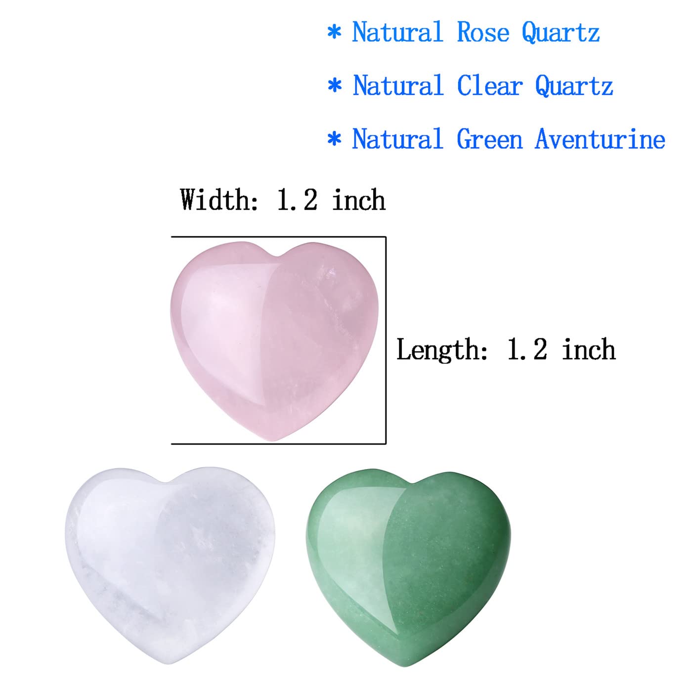 XIANNVXI 3Pcs 30mm Rose Quartz Clear Quartz Aventurine Natural Healing Crystal Heart Stones Set Polished Love Palm Pocket Gemstones for Chakra Reiki Gifts