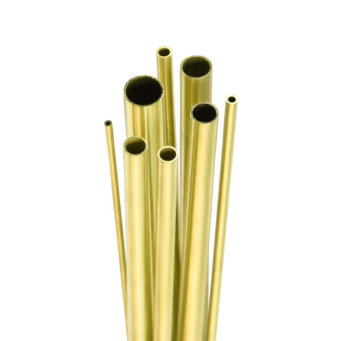 sourcing map Brass Tube, 2mm 3mm 4mm 5mm 6mm 7mm 8mm 10mm OD x 0.5mm Wall Thickness 300mm Length Seamless Round Pipe Tubing, Pack of 8