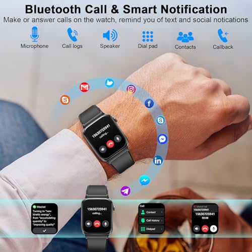 Smart Watch for Answer/Make Calls, 1.85 inches Smartwatch for Women Men, Fitness Watch with Heart Rate Sleep Monitor, 113 Sports Modes Step Counter, IP68 Waterproof Activity Tracker Calories for iOS Android