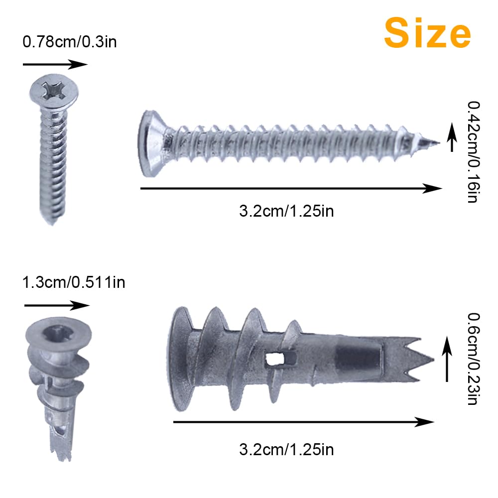 25Pcs Plasterboard Fixings with Screws Heavy Duty Plasterboard Wall Plug Plasterboard Screws Wall Plugs and Screws and Wall Plugs Set Metal Anchor 31mm for Concrete Timber and Wall Hanging Stuff