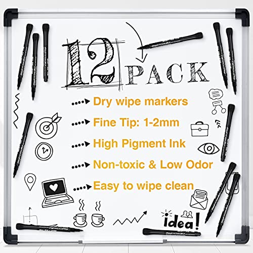 Black Whiteboard Pens Whiteboard Markers: 12 Magnetic White Board Markers Erasable Dry Wipe Markers, Fine Tip Whiteboard Pen Dry Erase Marker for Kids Teachers Whiteboards, Thin Whiteboard Marker Pens