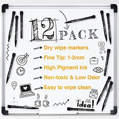 Black Whiteboard Pens Whiteboard Markers: 12 Magnetic White Board Markers Erasable Dry Wipe Markers, Fine Tip Whiteboard Pen Dry Erase Marker for Kids Teachers Whiteboards, Thin Whiteboard Marker Pens