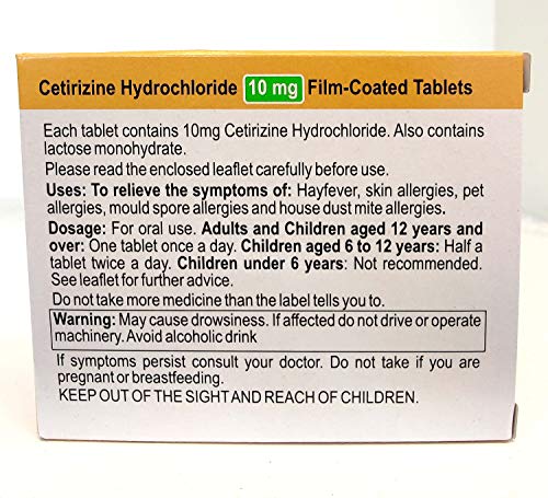 Hayfever Allergy Relief Cetirizine 10mg 30 Tablets