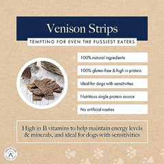 Hollings Treat Strips with Venison Dog Training Treats, 100% Natural, Air Dried Venison Strips for Adult Dogs, Gluten Free & High in Protein (5 Pack)