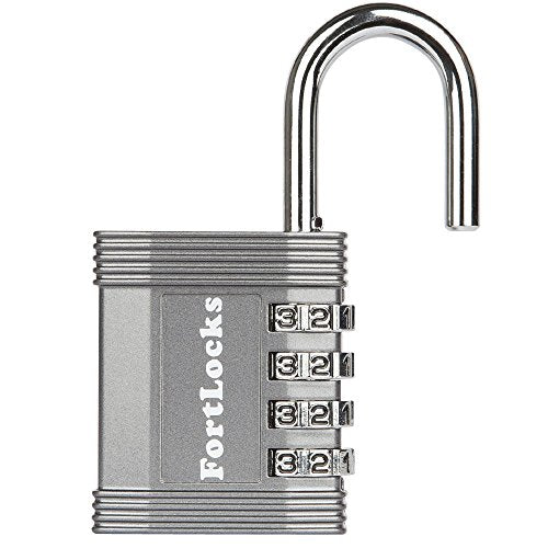 FortLocks Padlock Set - 4 Digit Combination Lock for Gym Outdoor & School Locker, Fence, Case & Shed – Heavy Duty Resettable Set Your Own Combo – Waterproof (Silver, 2 Pack)