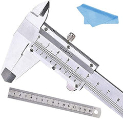 Vernier Caliper 150MM 6” Stainless Steel Nabance Micrometer Measuring Tool Vernier Caliper with 15cm Steel Ruler and Cleaning Cloth