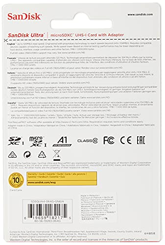 SanDisk Ultra 64GB microSDXC Memory Card and SD Adapter with A1 App Performance Up to 120MB/s, Class 10, UHS-I