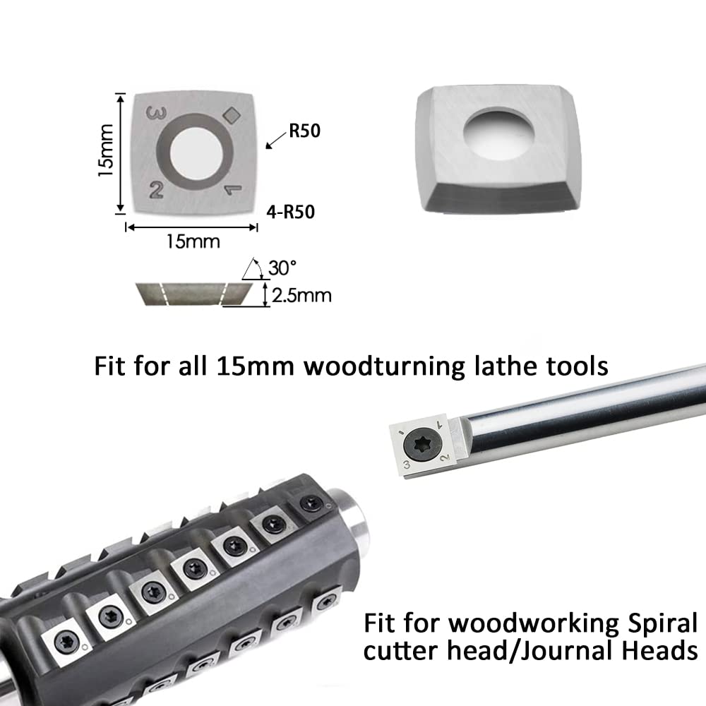 CDBP 15mm Square with 2 inchesRadius Carbide Inserts Cutters 15×15×2.5mm-R50 Replacement for Woodworking Fits SpiralHelical Planer Cutter Head Lathe Turning Tools, 10pcs