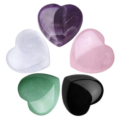 XIANNVXI 5Pcs Natural Healing Crystal Heart Stones Set 30mm Amethyst Rose Quartz Crystals Polished Love Hearts Palm Pocket Gemstones for Chakra Reiki Lover Mothers Day Gifts