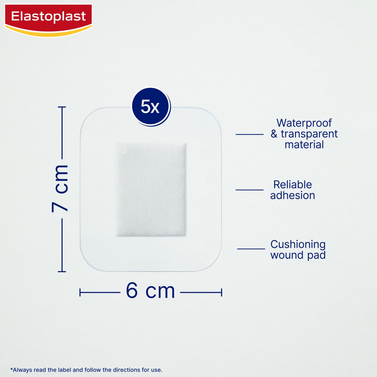 Elastoplast Waterproof XL Medand Dressings (5 Pieces), Pack of First Aid Plasters, Large Plasters for Post-Operative Wounds, Waterproof Sterile Dressing for Wounds, 0% Latex, Flexible Material, Clear