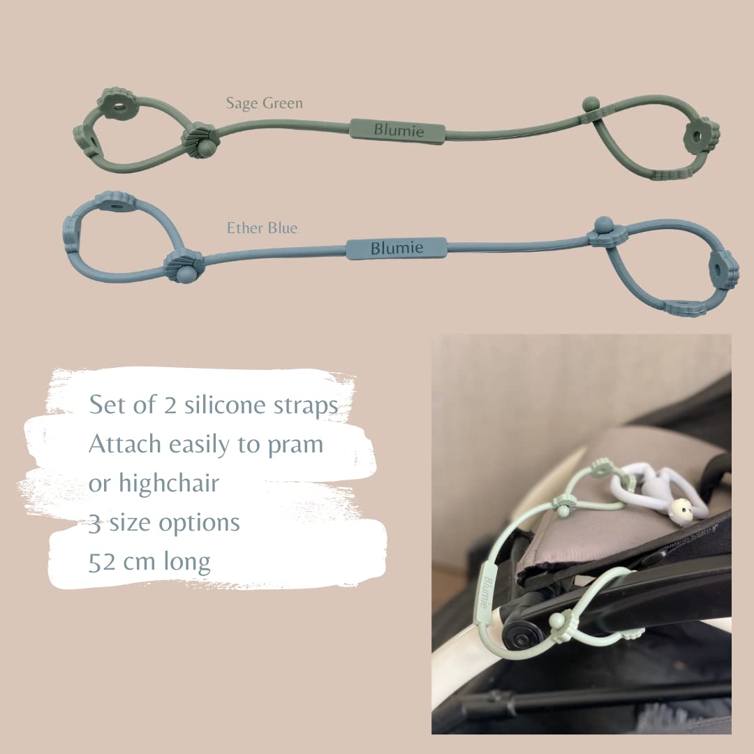 Blumie Silicone Dummy Clips, Toy Safety Straps (Eather Blue & Sage Green)