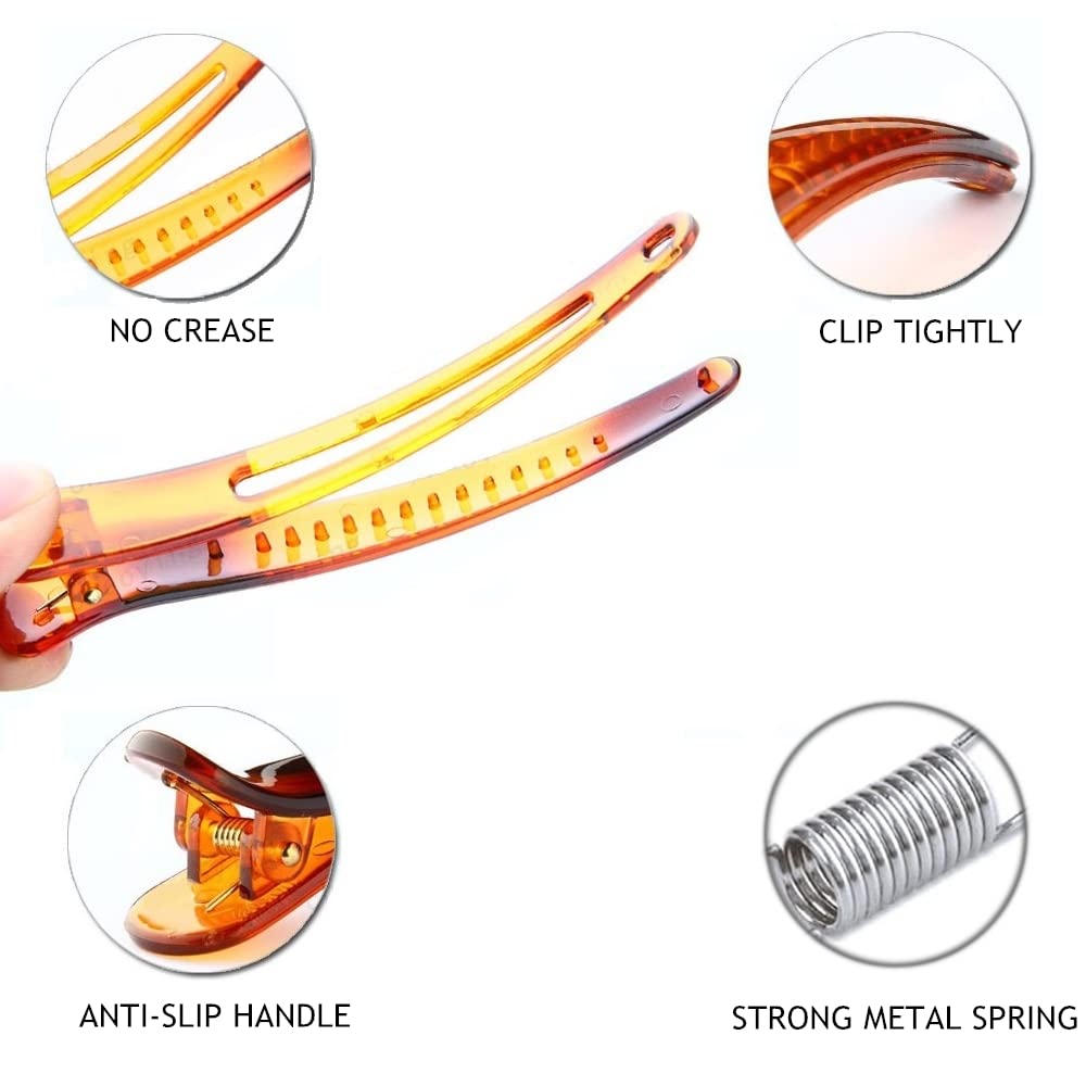 12pcs Sectioning Clips and 1pcs Antistatic Tail Comb, Multicolor Professional Hair Clamp Grips for Women Girls Hairdressing Styling Salon Tool (Brown Color)