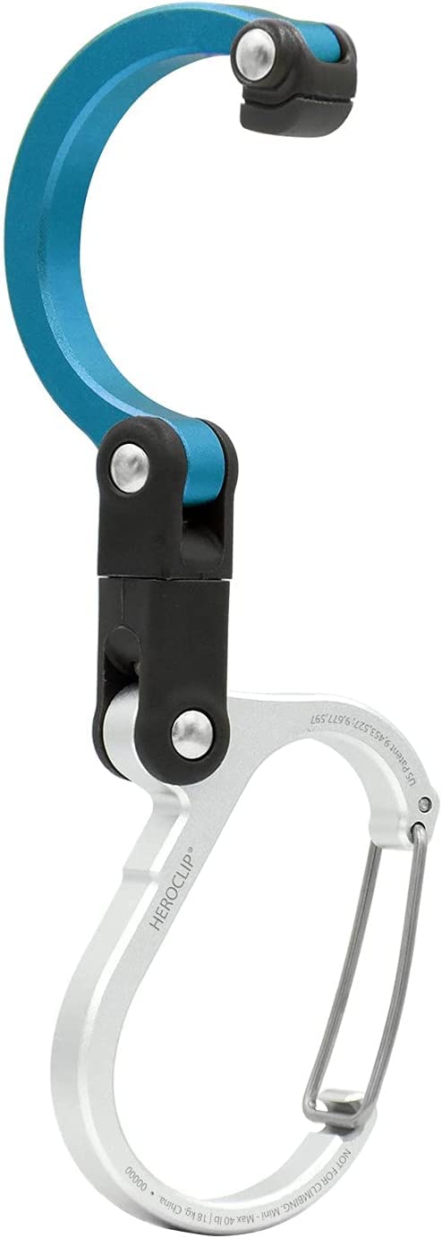 GEAR AID HEROCLIP Carabiner Clip and Hook (Mini) for Travel, Luggage, and Small Bags, Blue Steel