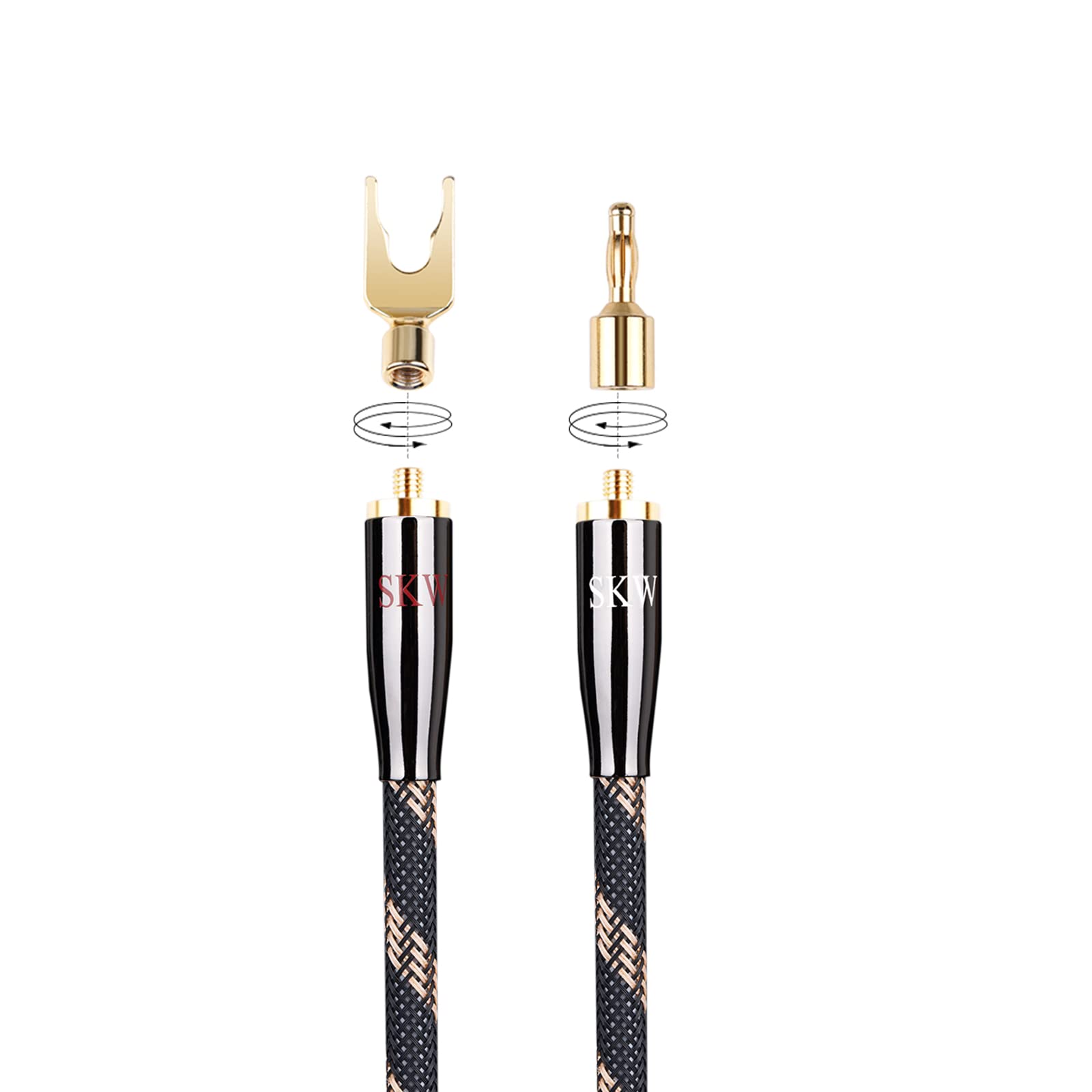 SKW HI-FI Series BiWire Jumpers, Speaker Jumper Cable, Ultra-high Purity Copper Banana to Spade Wire - Set of 2 (2 Cables)